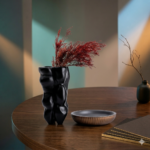 Modern Black Sculptural Vase and Bowl Set – Unique Resin Textured Decor