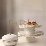 Beaded Ceramic Cake Stands & Candy Jar Set