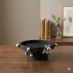 Black Decorative Tray with Crystal Handles