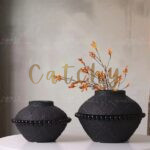 Textured Beaded Ceramic Vase Set